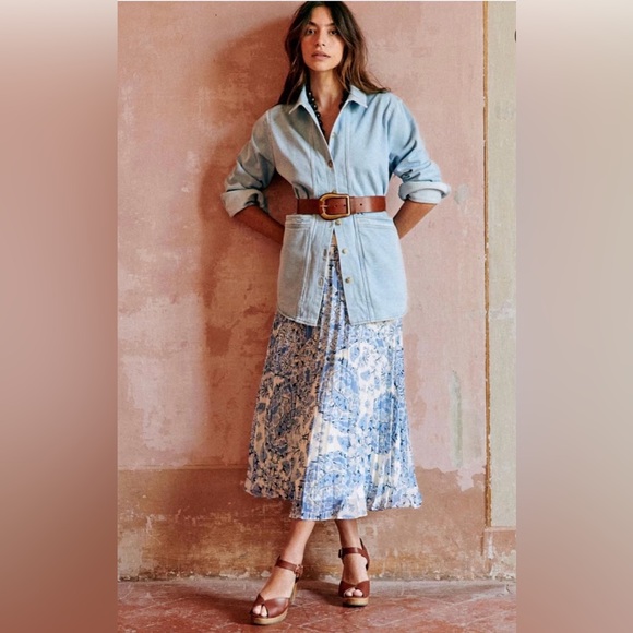 Sézane Dune Pleated Skirt in Alcazar Blue Floral Size 34/2 - Picture 12 of 14